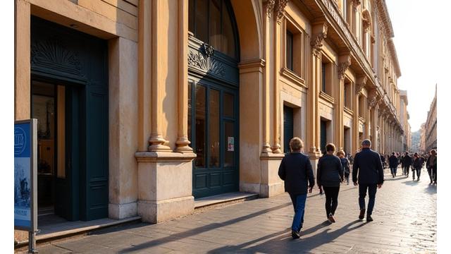 Esterno elegante dell'edificio di Onda Salutis in Via del Corso a Roma, con storici palazzi e gente che passeggia.