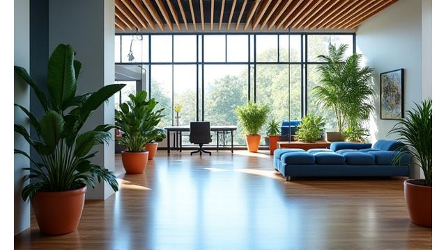 Interno moderno e accogliente degli uffici di Onda Salutis, con spazi verdi e un'atmosfera serena, ideale per il benessere.