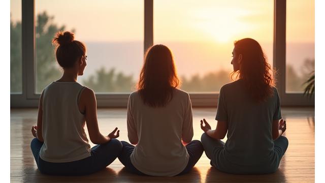 Gruppo di persone che meditano insieme in un ambiente sereno