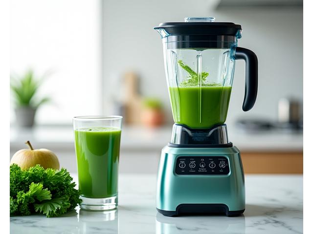 Blender Vita-Pro ad alta velocità che prepara un frullato verde fresco.