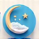 Icona di una luna e stelle con una persona che dorme tranquillamente, simboleggiando un riposo ristoratore.