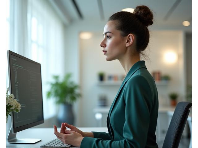 Impiegato seduto su una sedia ergonomica che pratica una breve mindfulness durante una pausa.