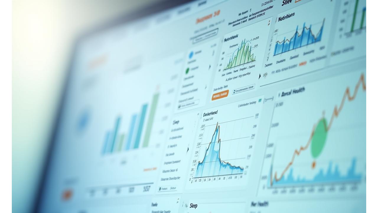 Dashboard interattiva di Onda Salutis che mostra dati di fitness, nutrizione, sonno e salute mentale con grafici a barre e linee.