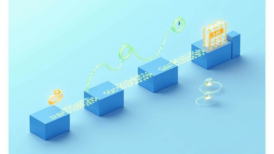 Grafico stilizzato che mostra il flusso dei dati in conformità GDPR con un simbolo verde di 'approvato'